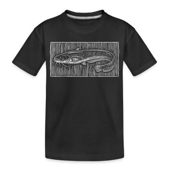 Gravure sur bois vintage de poisson-chat – Pêcheur classique - T-shirt bio Premium Enfant - noir - Devant