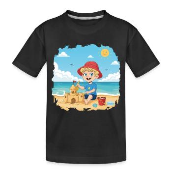 Bouno the little adventurer on the beach - Kids' Premium Organic T-Shirt - black - Front