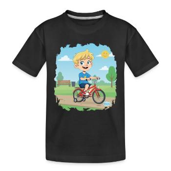 Bouno rides a bike - Little adventurer on the road - Kids' Premium Organic T-Shirt - black - Front
