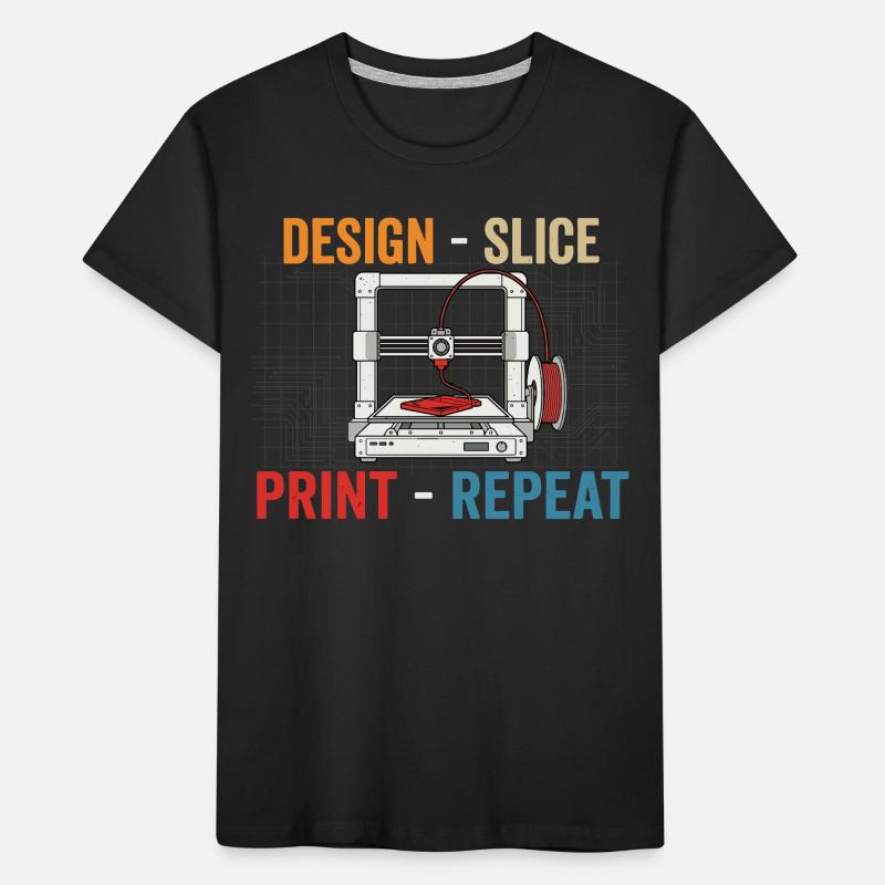 3D-Druck Evolution – Design Slice Print Repeat Kinder Premium Bio T-Shirt