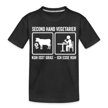 Second Hand Vegetarier – Lustiges Fleisch Design - Kinder Premium Bio T-Shirt - Schwarz - Vorne
