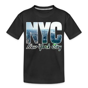 NYC Skyline Blockbuchstaben - Kinder Premium Bio T-Shirt - Schwarz - Vorne