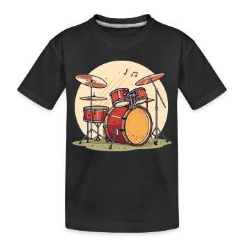 Schlagzeug Set in Wasserfarben Musik Instrumente - Kinder Premium Bio T-Shirt - Schwarz - Vorne