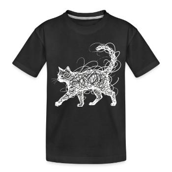Minimalistisches Scribble Katze Line Art Japanisch - Kinder Premium Bio T-Shirt - Schwarz - Vorne