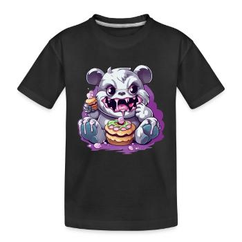 Süßer Panda-Monster mit Süßigkeiten - Kinder Premium Bio T-Shirt - Schwarz - Vorne