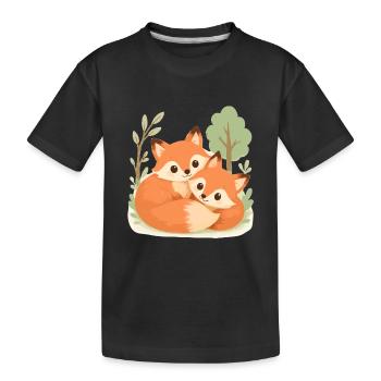 Süßes Fuchs Pärchen im Wald - Kinder Premium Bio T-Shirt - Schwarz - Vorne