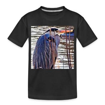 Héron cendré au lac - Photographie de nature Faune - T-shirt bio Premium Enfant - noir - Devant