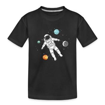 Un astronaute flotte dans l’espace avec des planètes - T-shirt bio Premium Enfant - noir - Devant