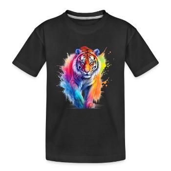 Tigre arc-en-ciel en aquarelle couleur éclaboussure. Look - T-shirt bio Premium Enfant - noir - Devant