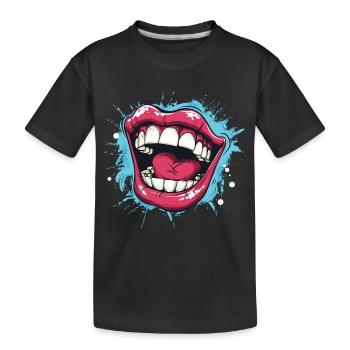 Laughing Cartoon mouth wide open with red lips - T-shirt bio Premium Enfant - noir - Devant