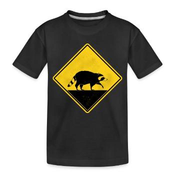 Raccoon Yellow Traffic Sign - Kids' Premium Organic T-Shirt - black - Front