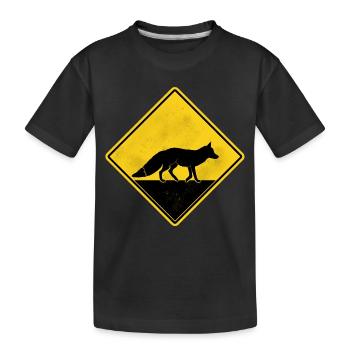 Fox Yellow Road Sign - Kids' Premium Organic T-Shirt - black - Front
