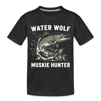Angeln auf Flusswolfsfisch Aquatic Muskie - Kinder Premium Bio T-Shirt - Schwarz - Vorne
