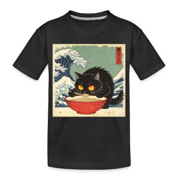 Japon Cat Ramen Nouilles Motif Vague Rétro - T-shirt bio Premium Enfant - noir - Devant