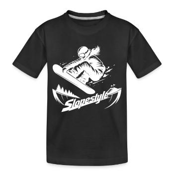 Slopestyle Snowboard Action in den Bergen - Kinder Premium Bio T-Shirt - Schwarz - Vorne