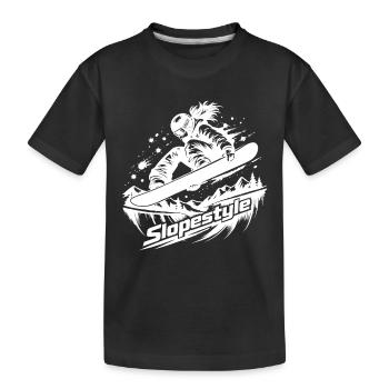 Slopestyle Snowboard Action in den Bergen - Kinder Premium Bio T-Shirt - Schwarz - Vorne