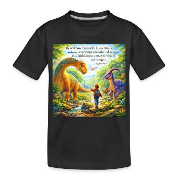 Glaubensschutz im Dino-Wunderland - Kinder Premium Bio T-Shirt - Schwarz - Vorne