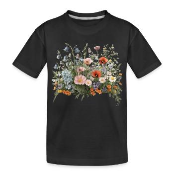 Bunte Wildblumenwiese mit Mohn und Margeriten - Kinder Premium Bio T-Shirt - Schwarz - Vorne