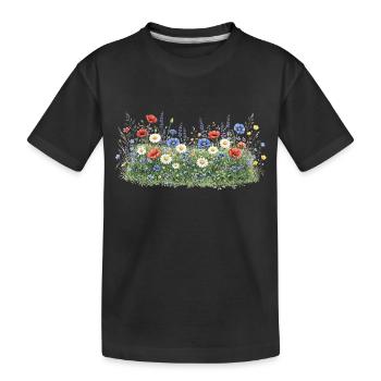Bunte Wildblumenwiese mit Margeriten - Kinder Premium Bio T-Shirt - Schwarz - Vorne
