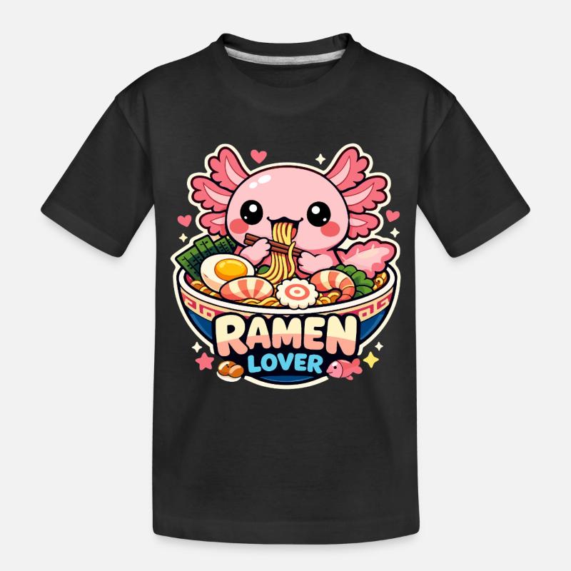 Axolotl Kawaii Ramen Essen Niedlich Geschenk - Kinder Premium Bio T-Shirt - Schwarz