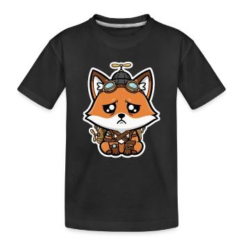 Little Fox Aviator Steampunk Trauriger Propeller - Kinder Premium Bio T-Shirt - Schwarz - Vorne