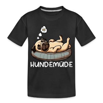 Hundemüde Mops Möpse Mopsbesitzer Mopsliebhaber  - Kinder Premium Bio T-Shirt - Schwarz - Vorne