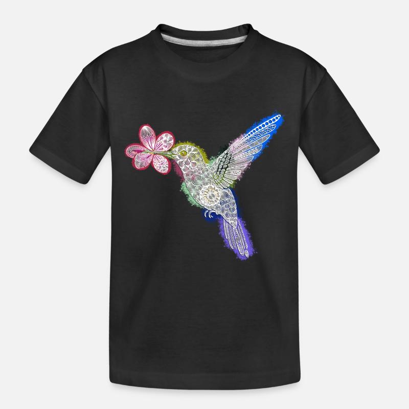 Zentangle-Kolibri mit Blume - Kinder Premium Bio T-Shirt - Schwarz
