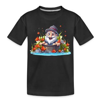 Nain dans le pot de bain près de l’étang - T-shirt bio Premium Enfant - noir - Devant