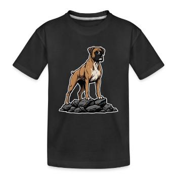 Boxerhund auf Felsenporträt Mächtiger Adliger - Kinder Premium Bio T-Shirt - Schwarz - Vorne