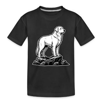 Hund Pyrenäische Bergpatou auf Felsen - Kinder Premium Bio T-Shirt - Schwarz - Vorne