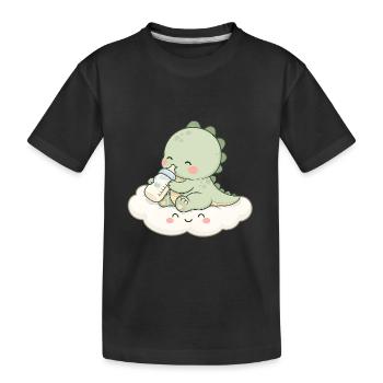 Cute Baby Dino with Bottle - Kids' Premium Organic T-Shirt - black - Front