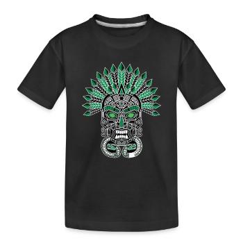 Maya-Inka-Maske Smaragdgrün Totem Grün - Kinder Premium Bio T-Shirt - Schwarz - Vorne
