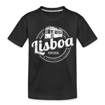Lisbon Portugal with Retro Tram Vintage Souvenir - Kids' Premium Organic T-Shirt - black - Front