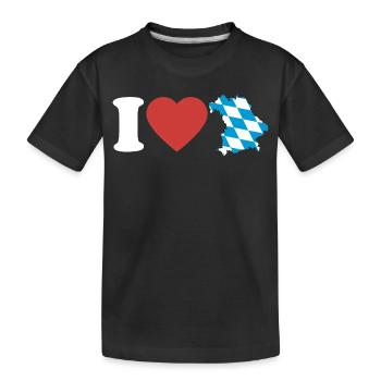 I Love Bayern | Herz mit blau weiß Landkarte - Kinder Premium Bio T-Shirt - Schwarz - Vorne