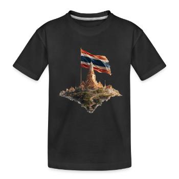 Thailand Tempel Flaggenbild - Kinder Premium Bio T-Shirt - Schwarz - Vorne