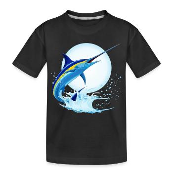 Blauer Marlin-Schwertfisch springt aus dem Ozean - Kinder Premium Bio T-Shirt - Schwarz - Vorne