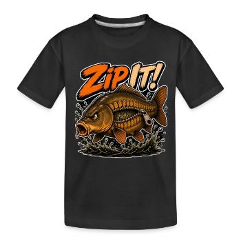 Halt die Klappe! Karpfenfischen-Design - Kinder Premium Bio T-Shirt - Schwarz - Vorne