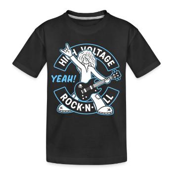 High Voltage Rock'N'Roll Cartoon Guitarist - Kids' Premium Organic T-Shirt - black - Front
