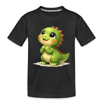 Süßer Dino blickt zu Mama: Dinosaurier Motiv - Kinder Premium Bio T-Shirt - Schwarz - Vorne