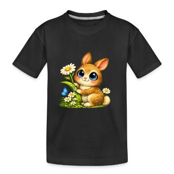Cute bunny on flower meadow - Kids' Premium Organic T-Shirt - black - Front