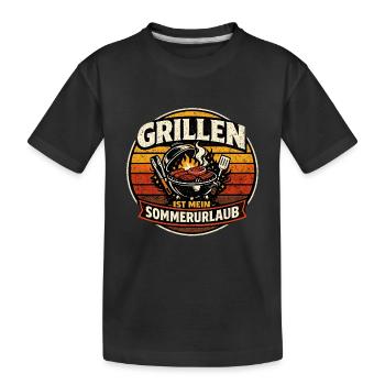 Grillen ist mein Sommerurlaub - Kinder Premium Bio T-Shirt - Schwarz - Vorne