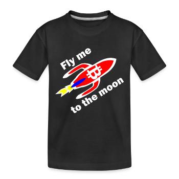 Bitcoin Raketenflug Monddesign - Kinder Premium Bio T-Shirt - Schwarz - Vorne