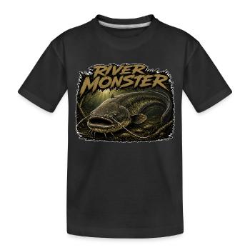 Monstre de pêche au poisson-chat de la rivière - T-shirt bio Premium Enfant - noir - Devant