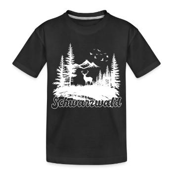 Schwarzwald Hirsch Natur Wander Motiv - Kinder Premium Bio T-Shirt - Schwarz - Vorne