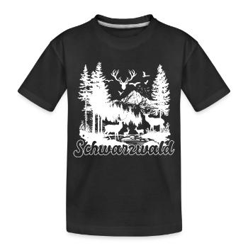 Schwarzwald Hirsch Familie Natur Motiv - Kinder Premium Bio T-Shirt - Schwarz - Vorne