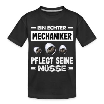 Ein Echter Mechaniker Pflegt Seine Nüsse Kfz Auto - Kinder Premium Bio T-Shirt - Schwarz - Vorne