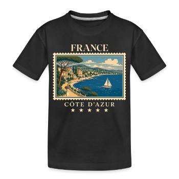 Frankreich Côte d’Azur Vintage Reisemarke - Kinder Premium Bio T-Shirt - Schwarz - Vorne