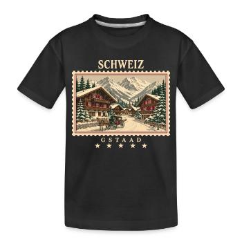 Schweiz Gstaad Vintage Reisemarke - Kinder Premium Bio T-Shirt - Schwarz - Vorne