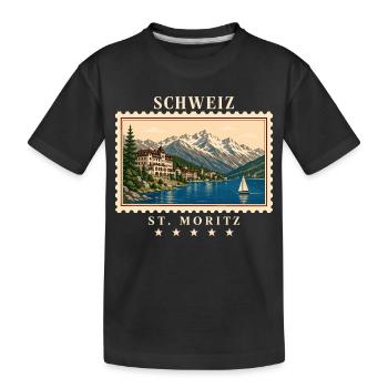 Schweiz St. Moritz Vintage Reisemarke - Kinder Premium Bio T-Shirt - Schwarz - Vorne