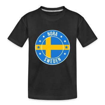 Nora Sweden Emblem Kreisflaggen-Design - Kinder Premium Bio T-Shirt - Schwarz - Vorne